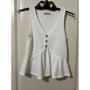 Paper Crane Women’s White Sleeveless Top With Button Accents
